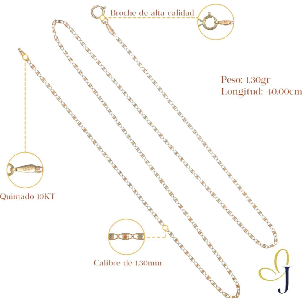 Cadena De Oro De 10k Valentino Calibre 1.3mm