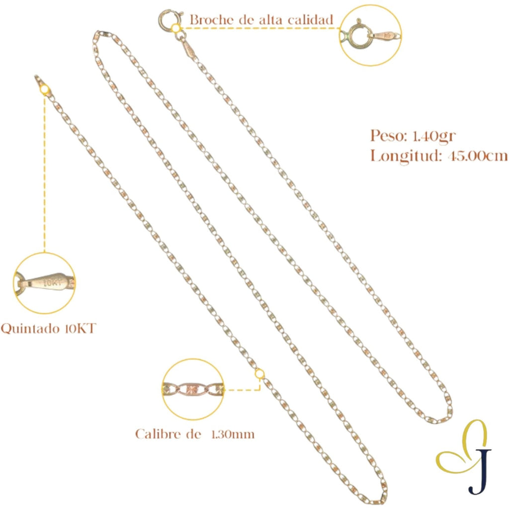 Cadena De Oro De 10k Valentino Calibre 1.3mm