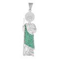 Dije De Plata 925 San Judas Con Piedra Zirconia Verde 7.5cm