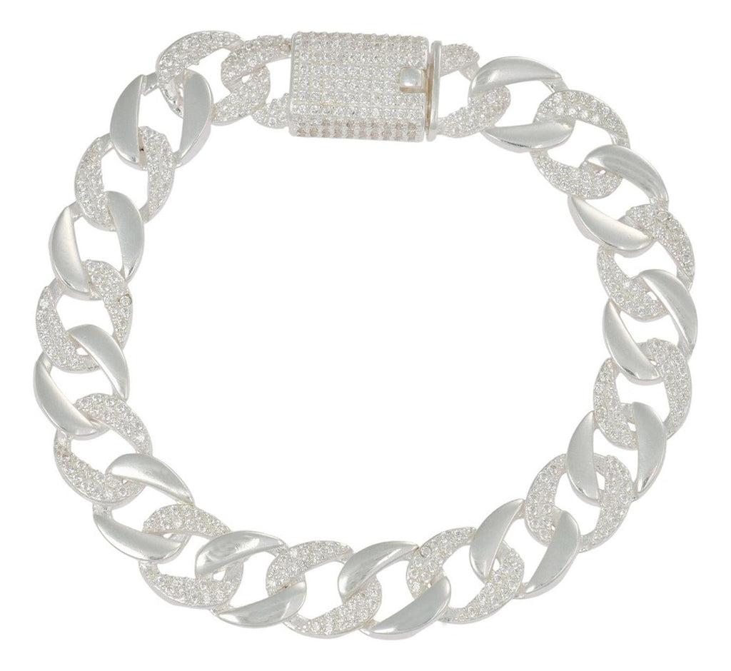 Pulsera Turca De Plata 925 Barbada Con Zirconia De 20 Cm