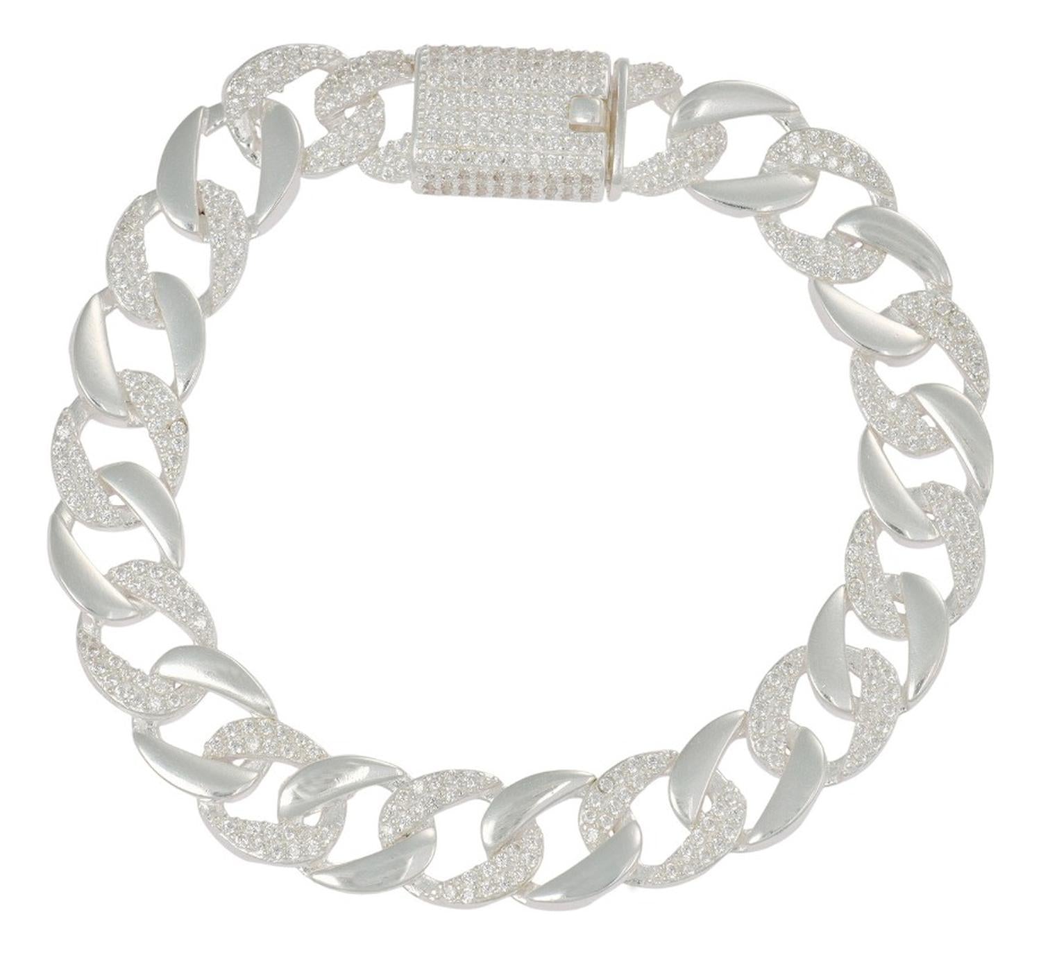 Pulsera Turca De Plata 925 Barbada Con Zirconia De 20 Cm