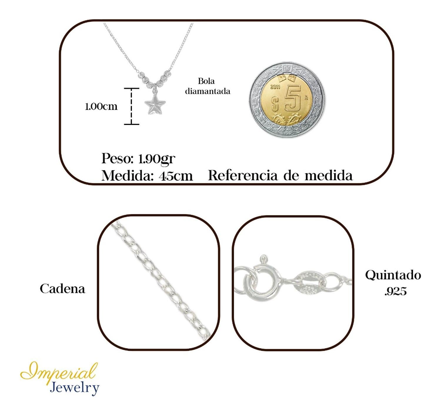 Collar De Estrella De Plata 925 Con Bola Diamantada De 45 Cm