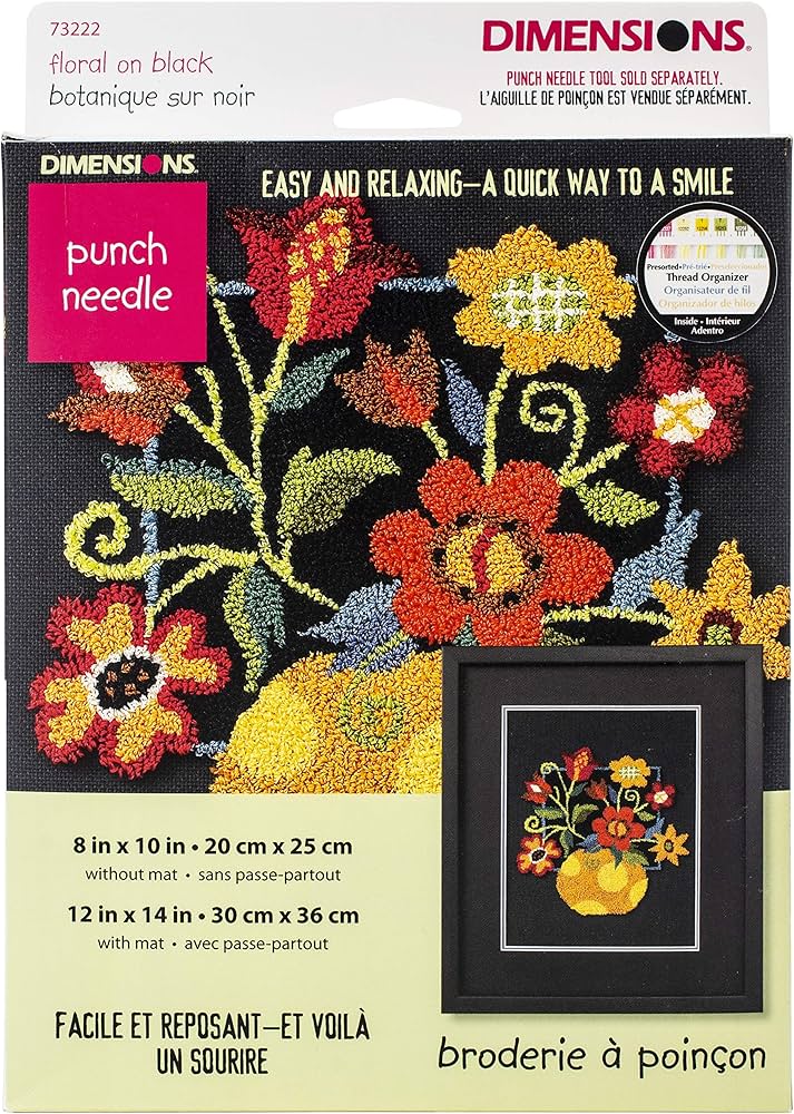 Kit para Punch Needle Floral sobre Negro