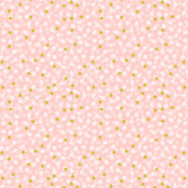 1/2 metro de Tela de algodón estampada Mini Florecita Sakura rosa con dorado metálico Lewis e Irene