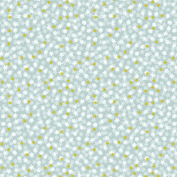 1/2 metro de Tela de algodón estampada Mini Florecita Sakura azul con dorado metálico Lewis e Irene
