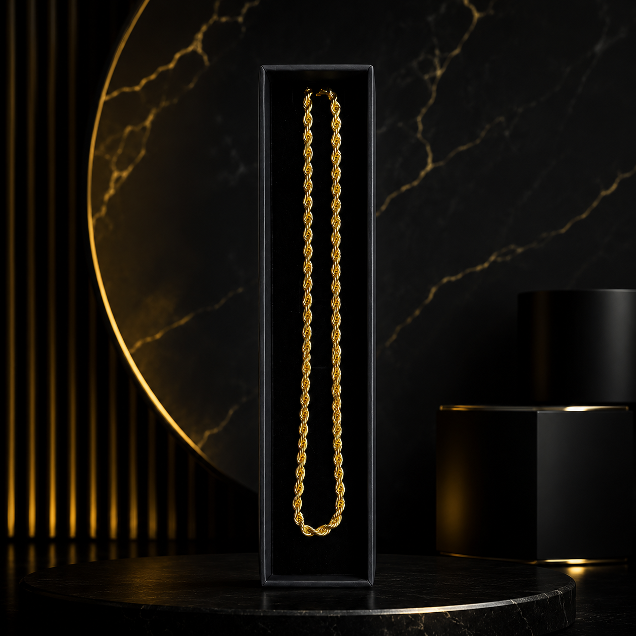Cadena Torzal Oro Laminado 18K en estuche negro