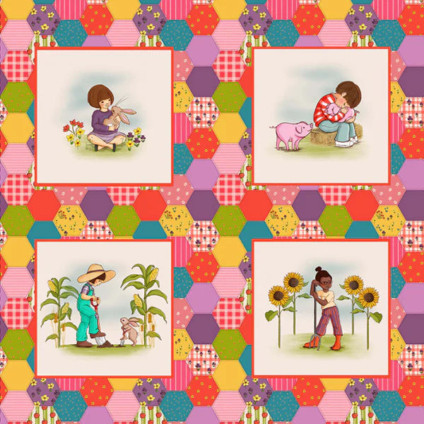 Panel de 8 cuadros Belle & Boo en La Granja Michael Miller 60 x 110 cm