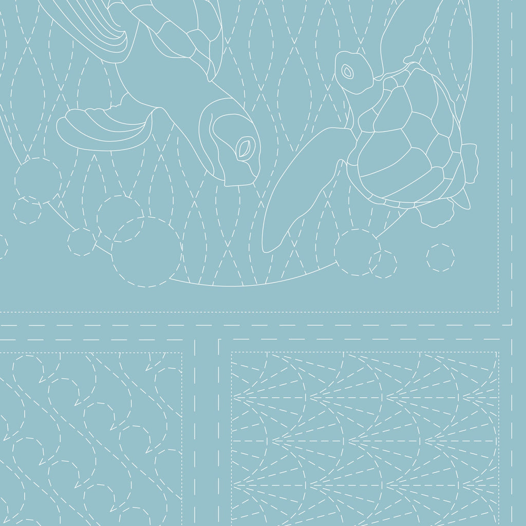 Panel para Bordado Sashiko Océano con Ballenas y Tortuga