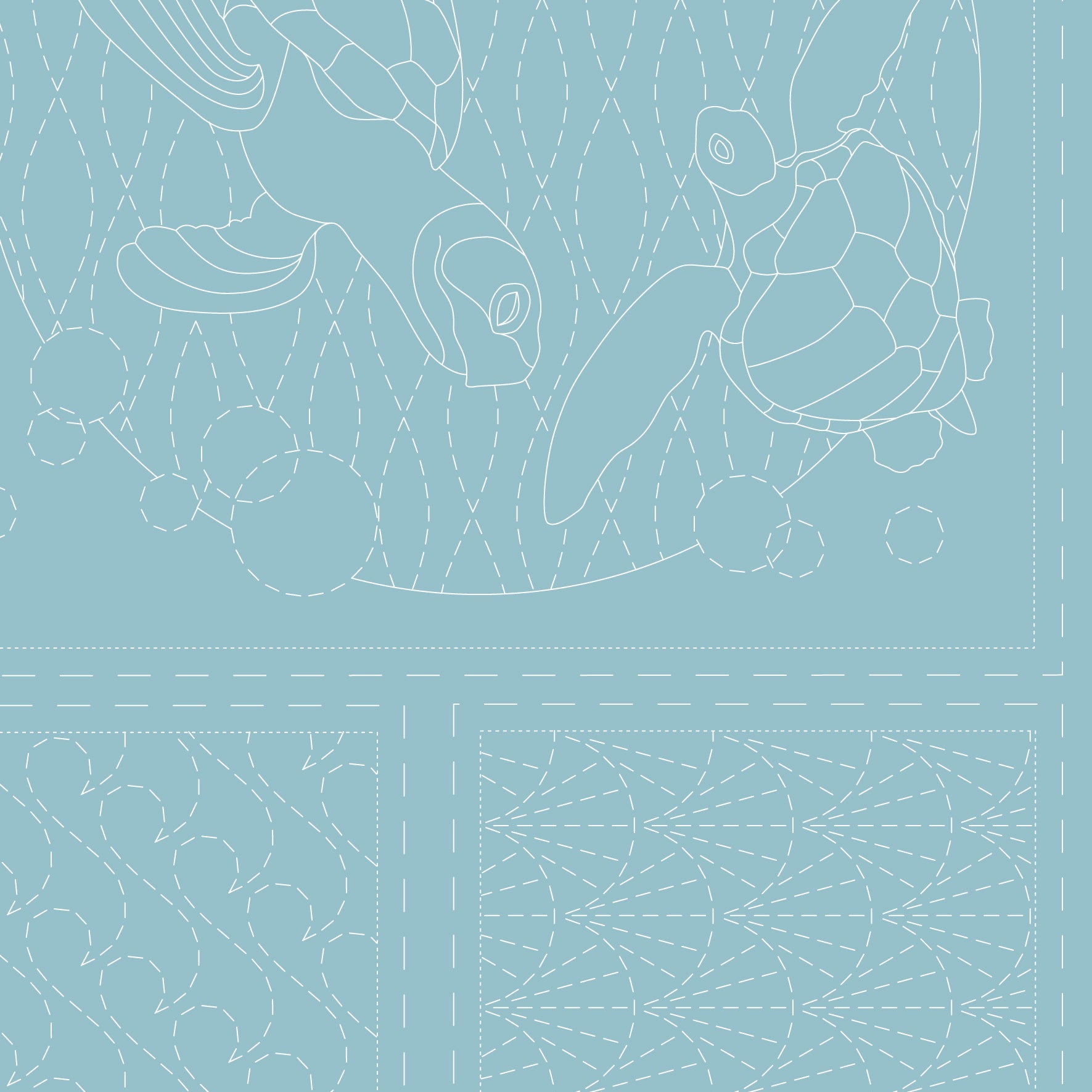 Panel para Bordado Sashiko Océano con Ballenas y Tortuga