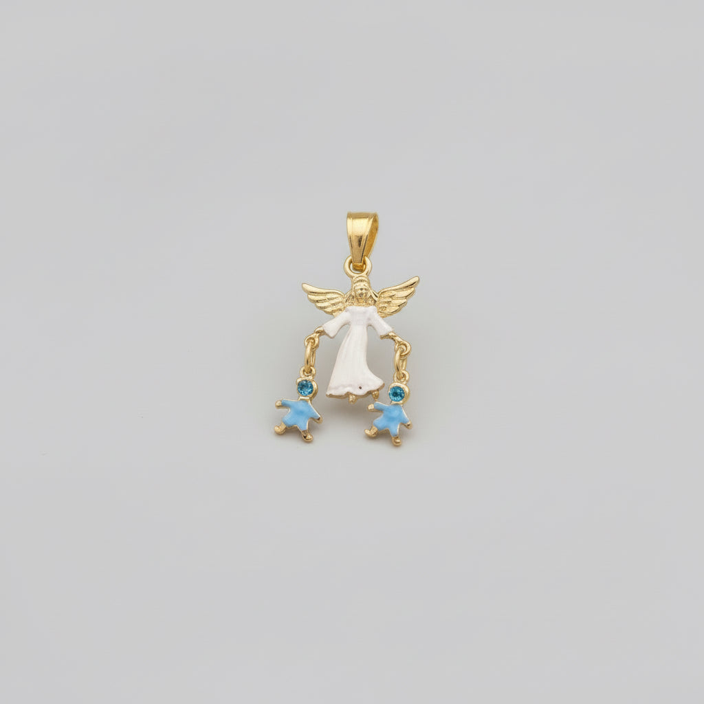 Dije Angel De La Guarda Colgante Baño En Oro Con Cristal 3cm