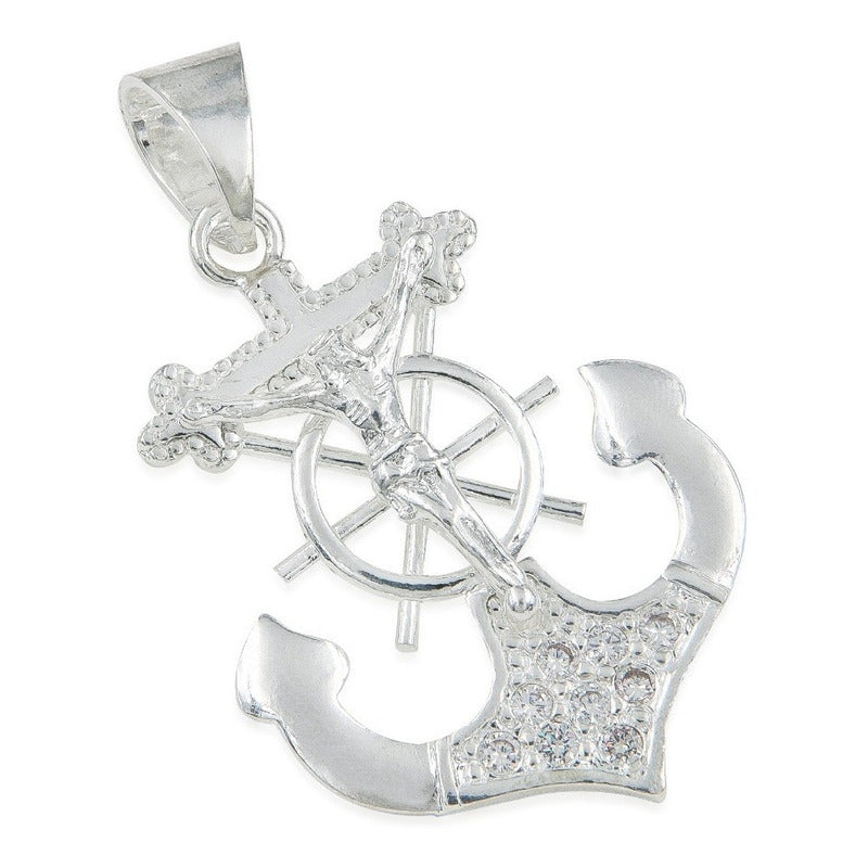 Dije De Cruz Con Forma De Ancla De Plata 925