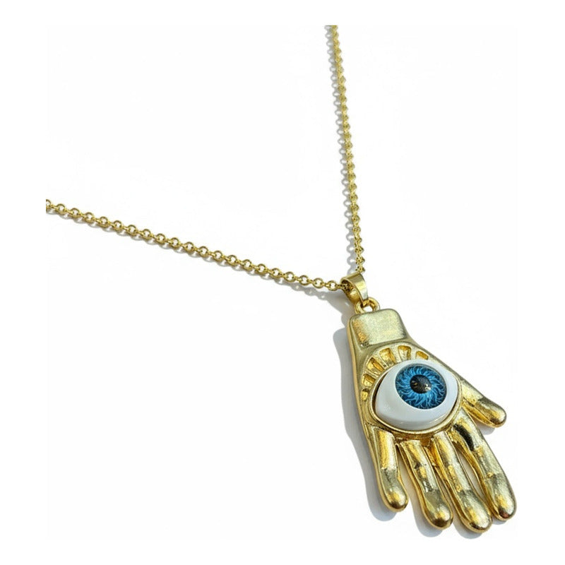 Mano Con Ojo Dije Con Cadena En Metal Dorado Dorado