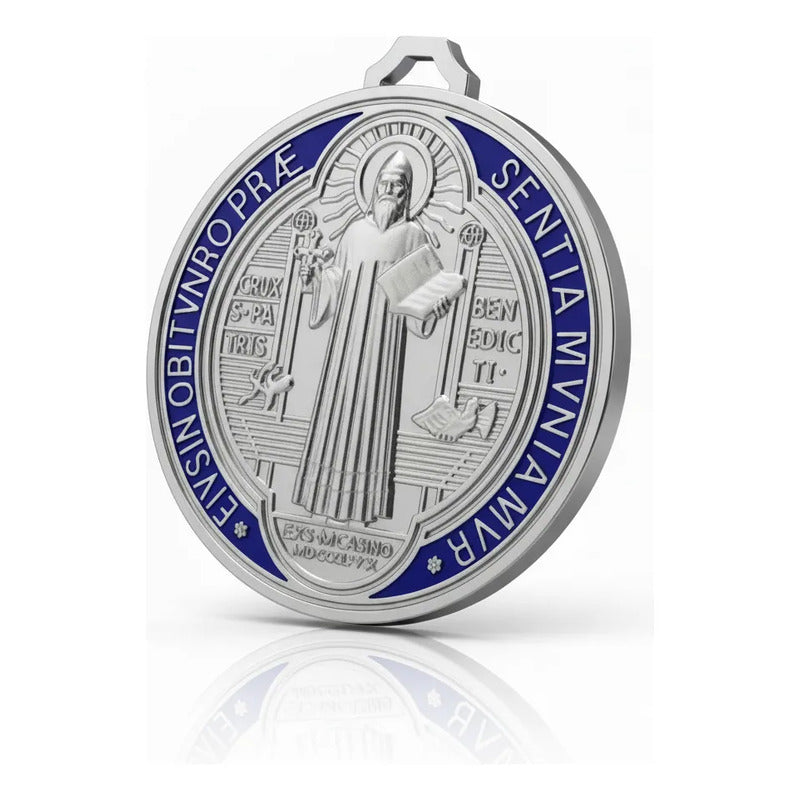 Medalla San Benito 13 Cm Altura Rojo O Azul 12 Cm Diametro Azul