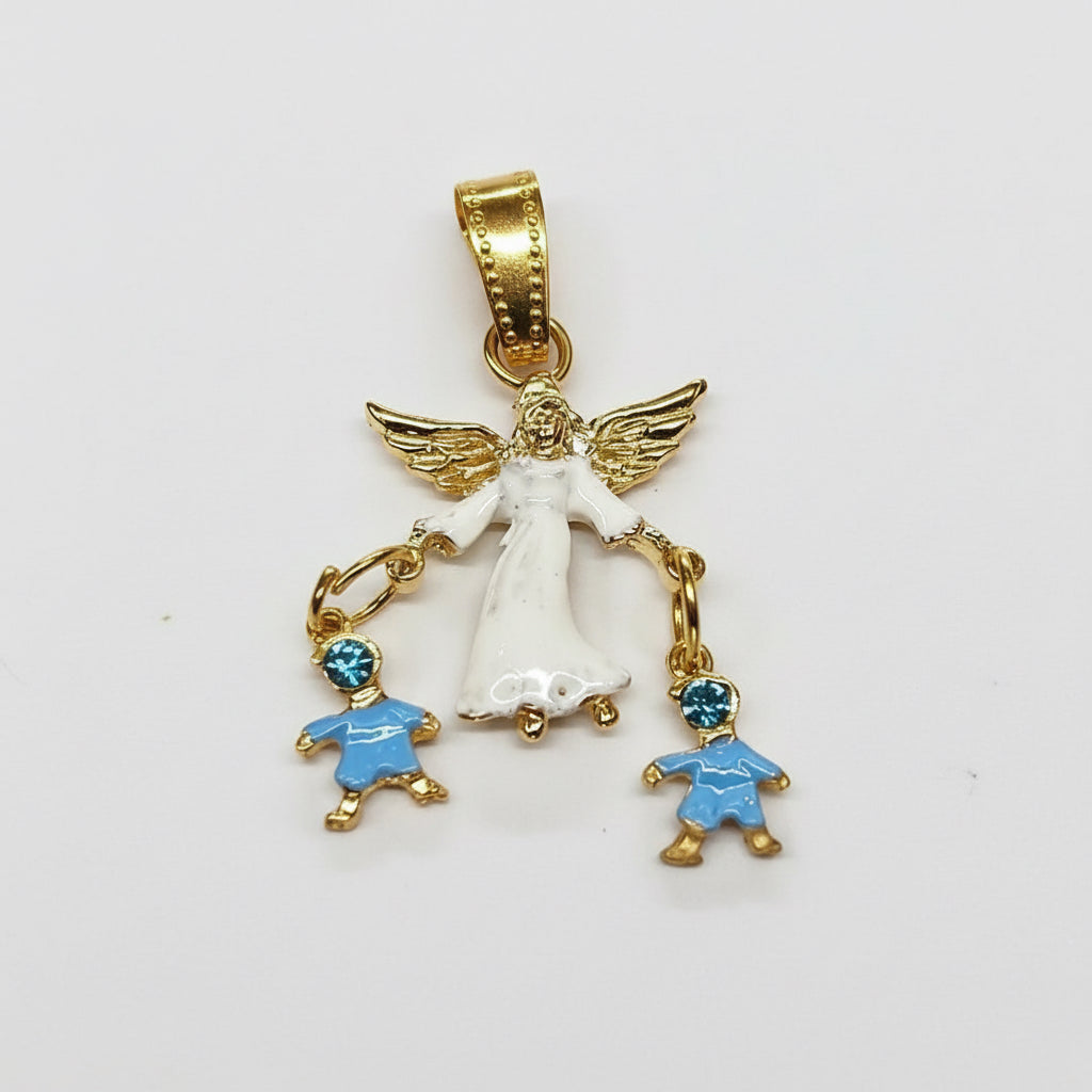 Dije Angel De La Guarda Colgante Baño En Oro Con Cristal 3cm