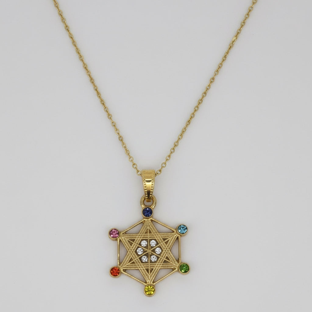 Metatron Dije Baño De Oro Con Cadena Con Cristal Oro