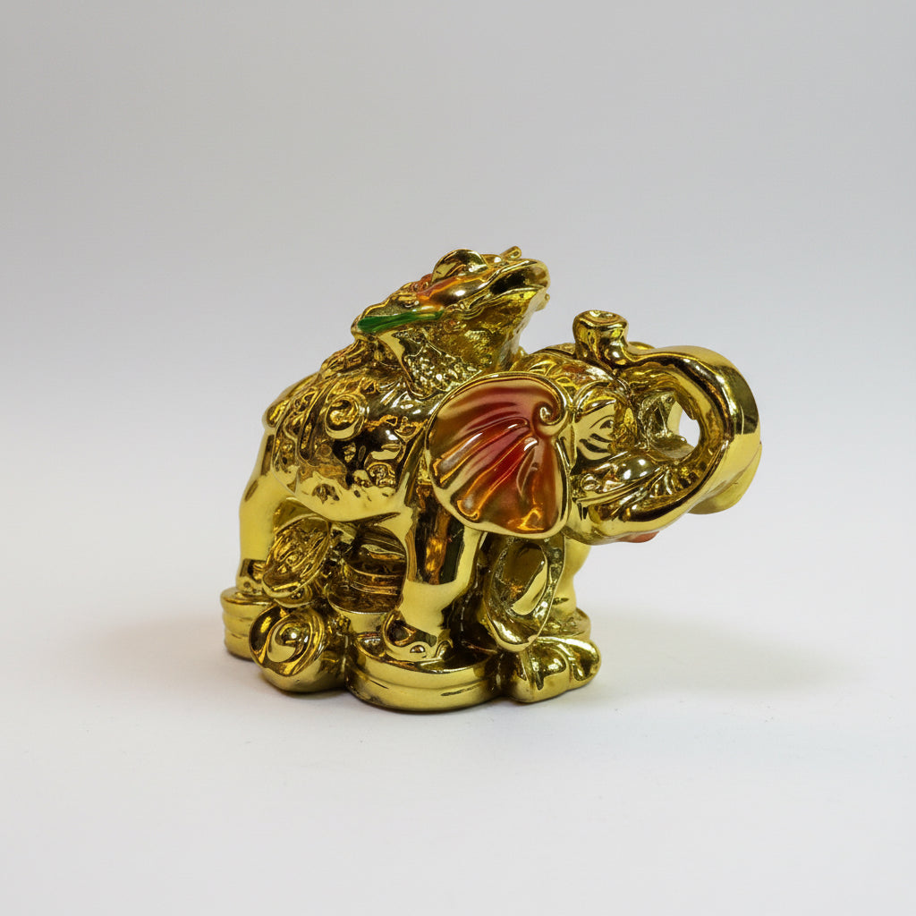 Elefante Con Rana Dorado Figura De Resina 7 Cm Alto Dorado