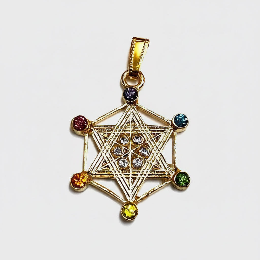 Metatron Dije Baño De Oro Sin Cadena Con Cristal