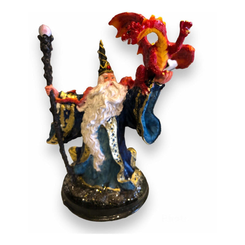 Merlin Con Dragón Figura De Resina Variado