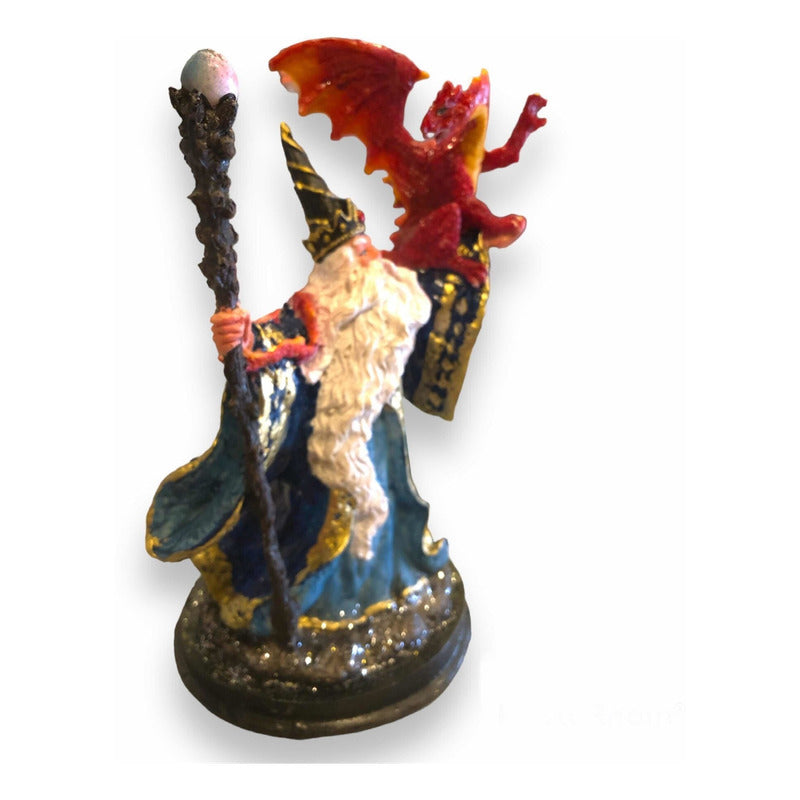Merlin Con Dragón Figura De Resina Variado