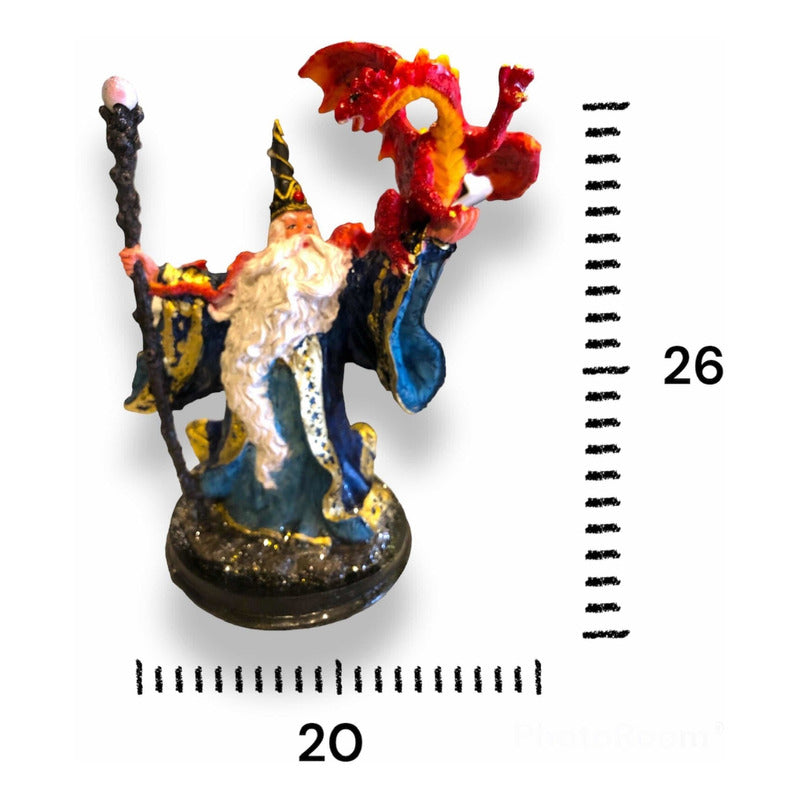 Merlin Con Dragón Figura De Resina Variado