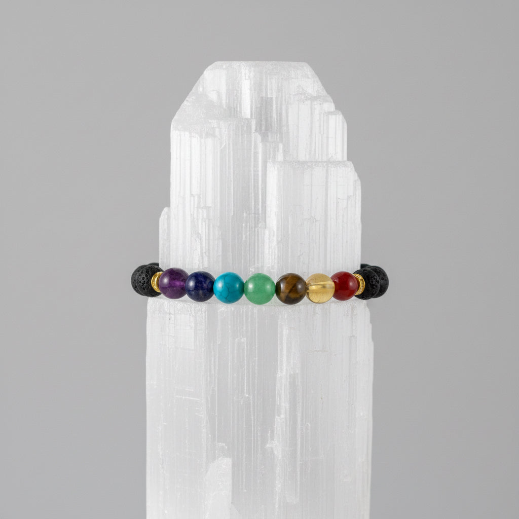 Pulsera 7 Chakras Cuarzo Y Piedra Volcánica Multicolor 0 Mm