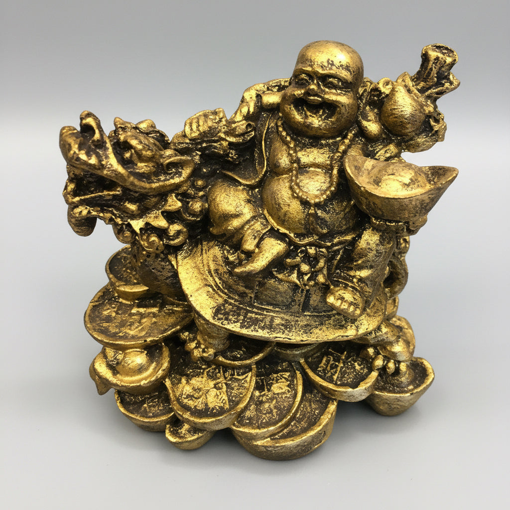 Buda Tortuga Dragón Figura De Resina Dorado