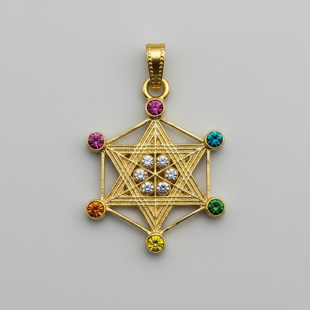 Metatron Dije Baño De Oro Sin Cadena Con Cristal