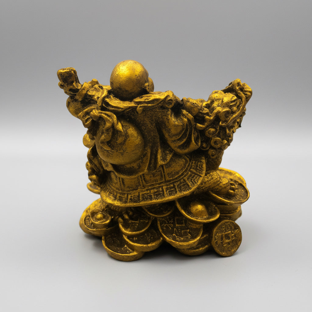 Buda Tortuga Dragón Figura De Resina Dorado