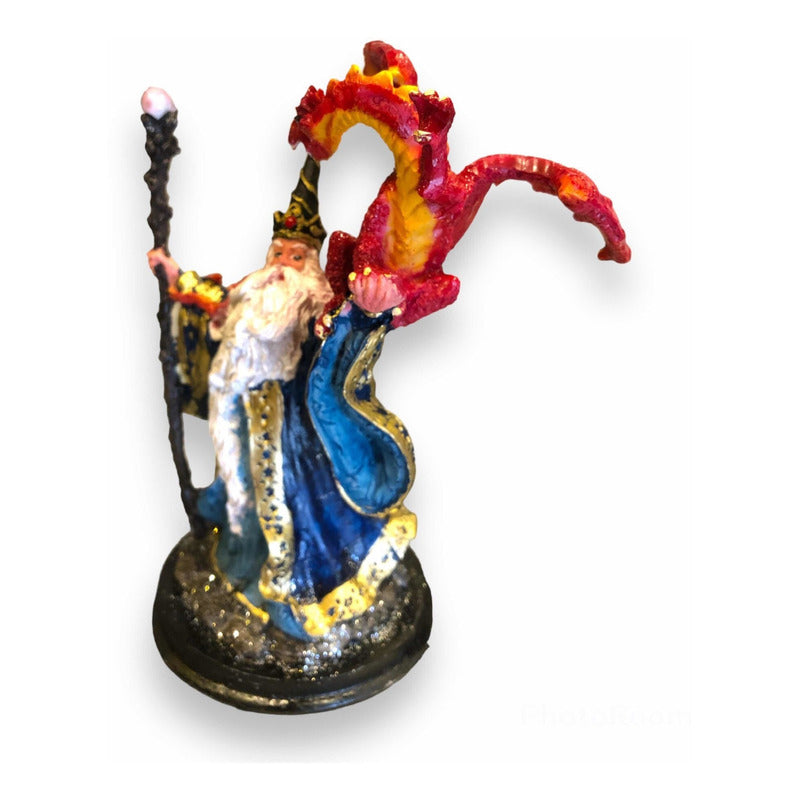 Merlin Con Dragón Figura De Resina Variado