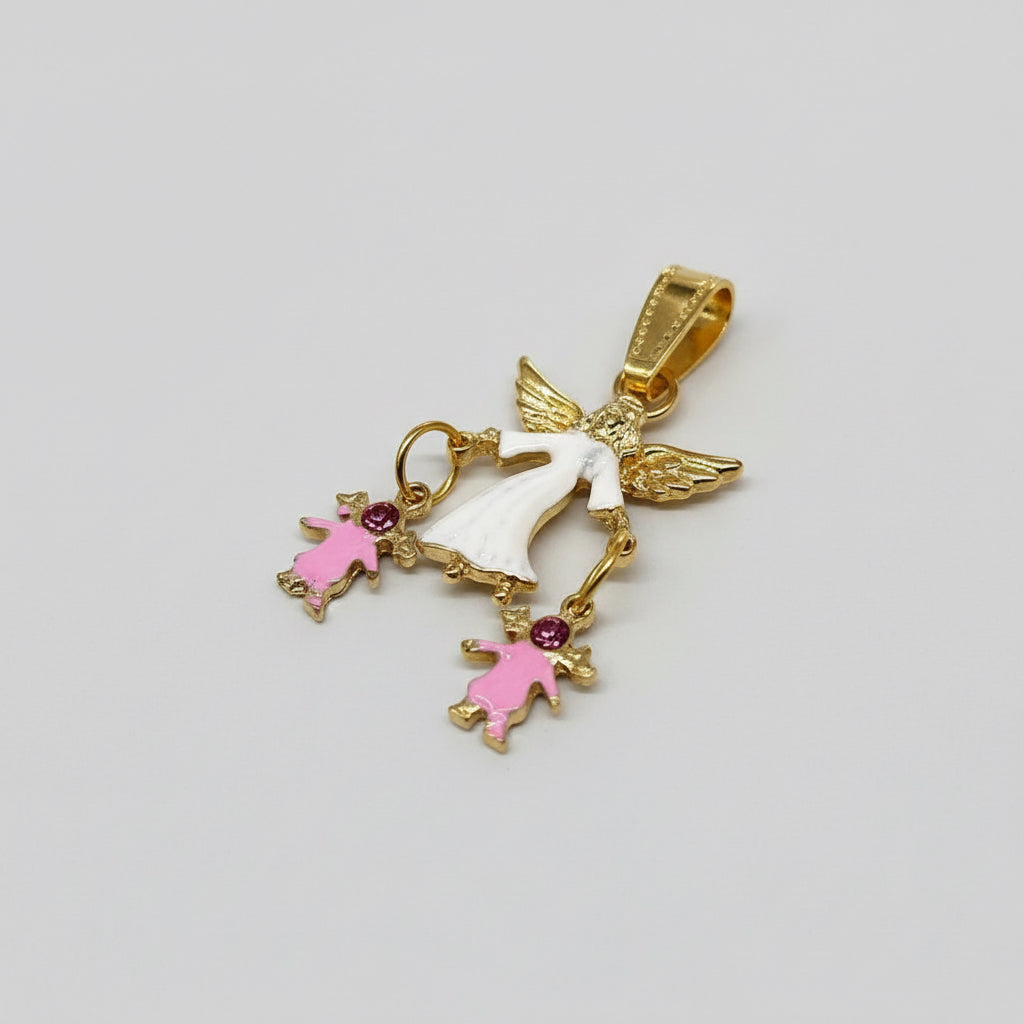 Dije Angel De La Guarda Colgante Baño En Oro Con Cristal 3cm