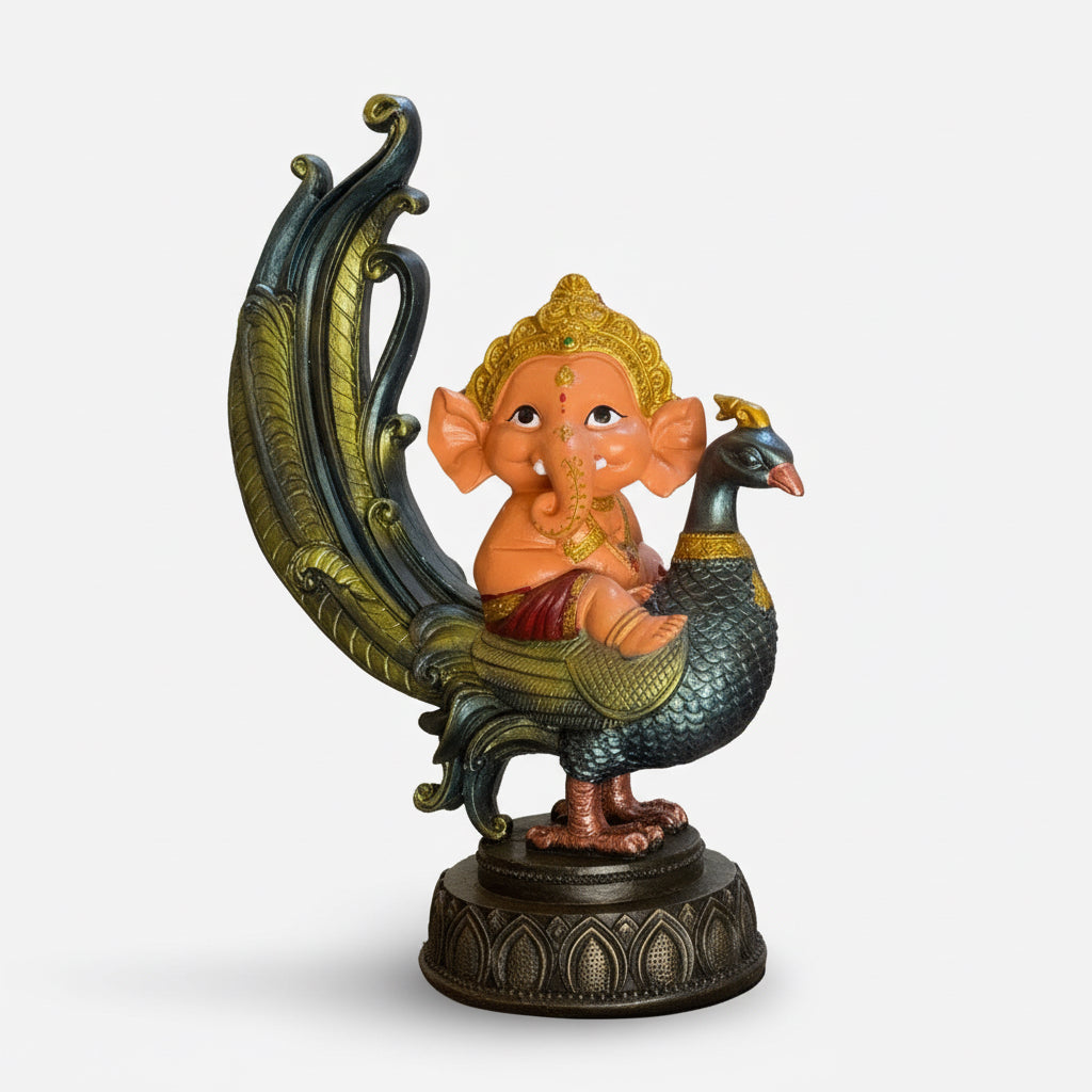 Ganesh Pavo Real Figura Resina  Prosperidad 24cm 3 Colores