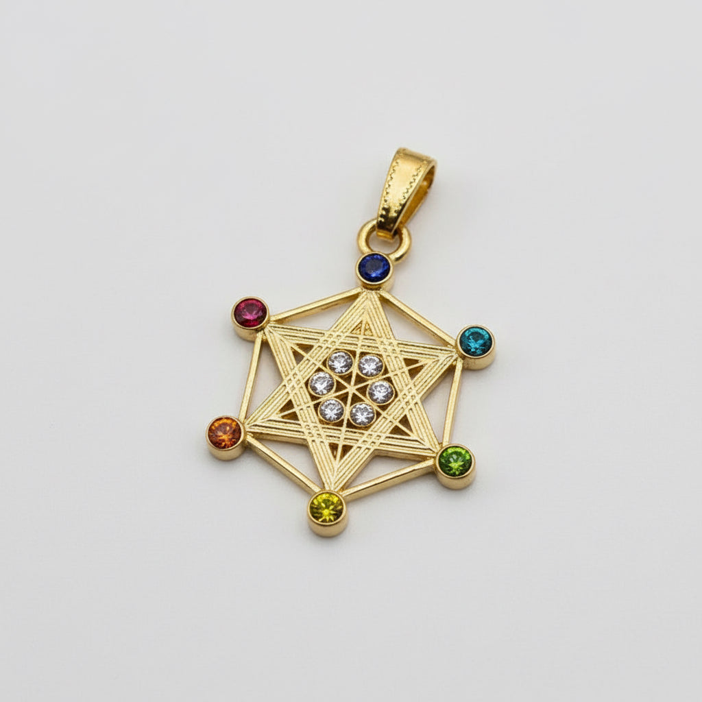 Metatron Dije Baño De Oro Sin Cadena Con Cristal