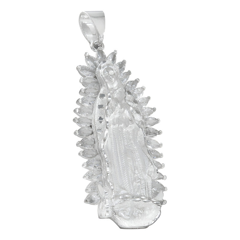 Dije De Virgen De Guadalupe De Plata 925 Con Zirconita 5.2cm