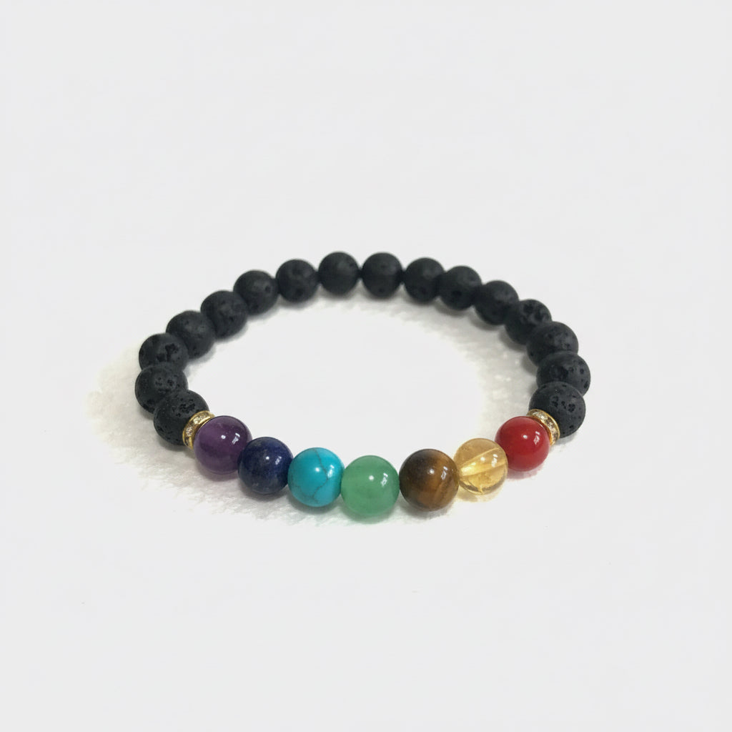 Pulsera 7 Chakras Cuarzo Y Piedra Volcánica Multicolor 0 Mm