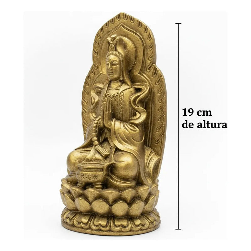 Figura Diosa Kuan Yin Resina 19 Cm Feng Shui Dorado