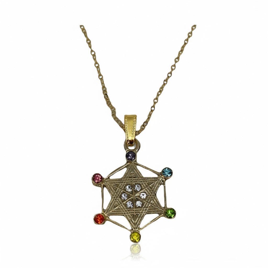 Metatron Dije Baño De Oro Con Cadena Con Cristal Oro