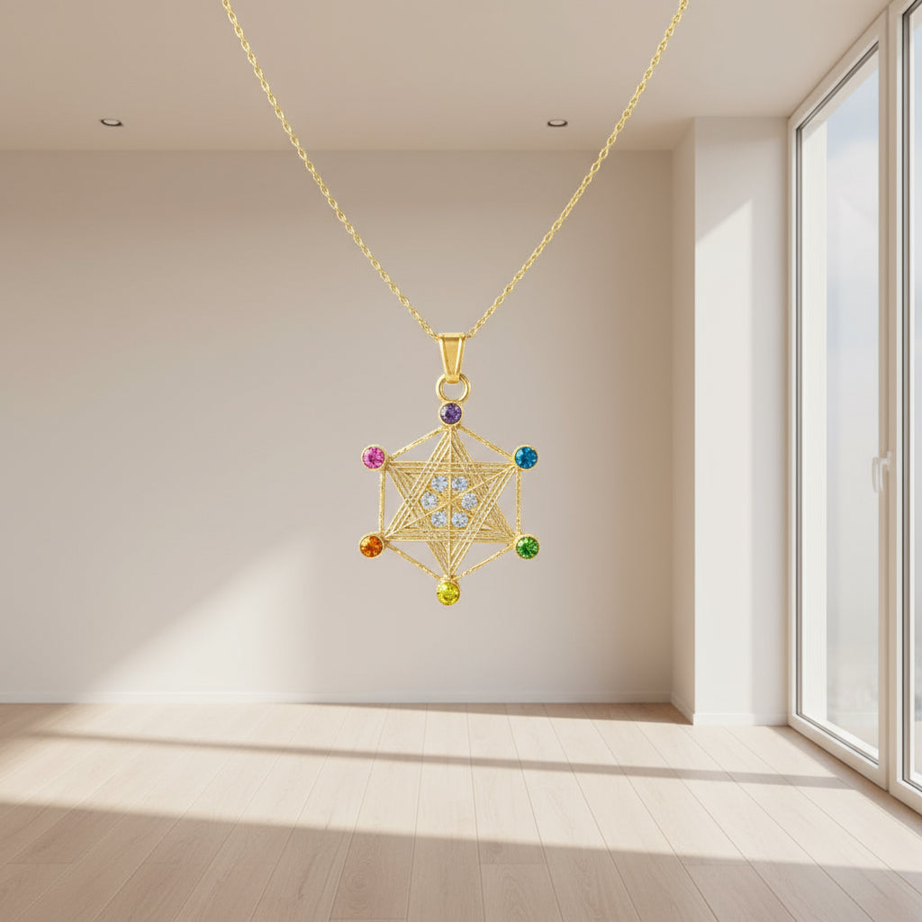 Metatron Dije Baño De Oro Con Cadena Con Cristal Oro
