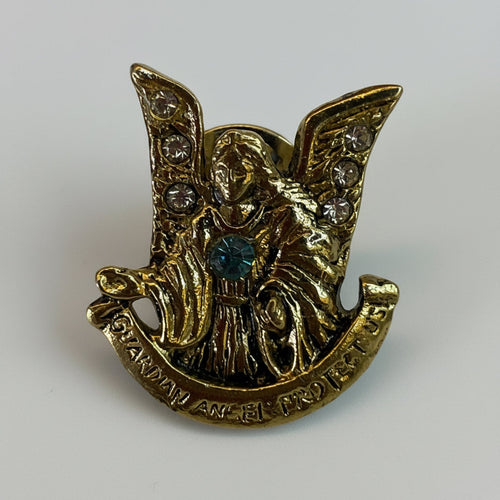 Angel Protector  Pin Baño De Oro Prendedor Cubierto De Laca Dorado