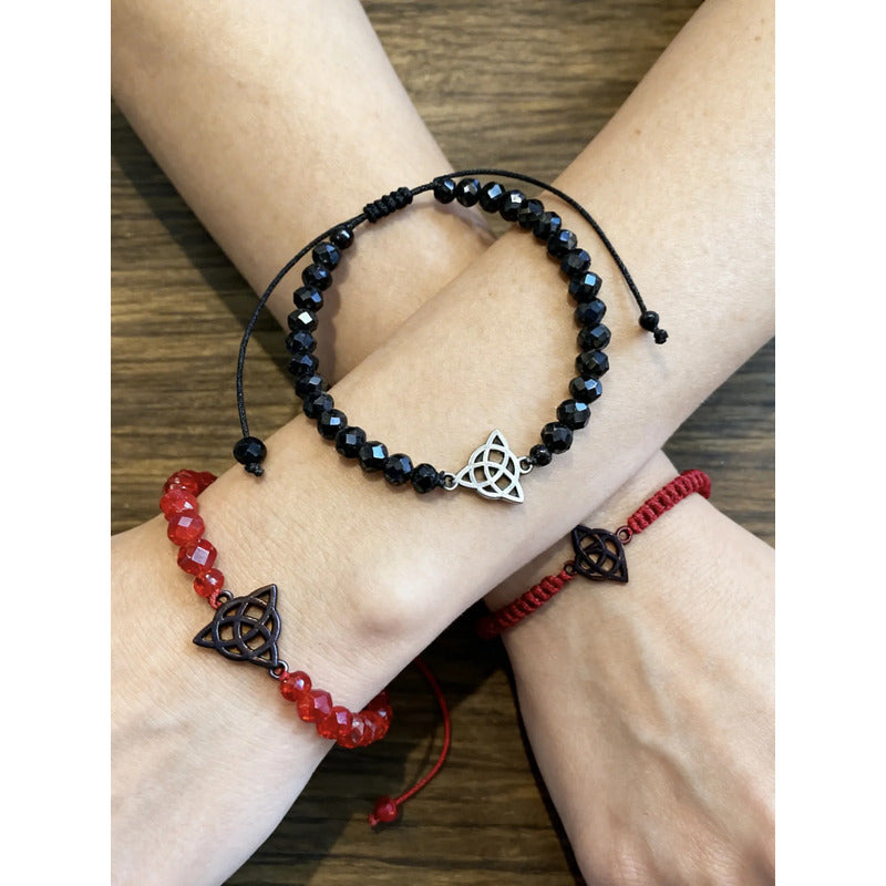 Triqueta Pulsera Hilo Con Cristal Ajustable Negro 10 Cm