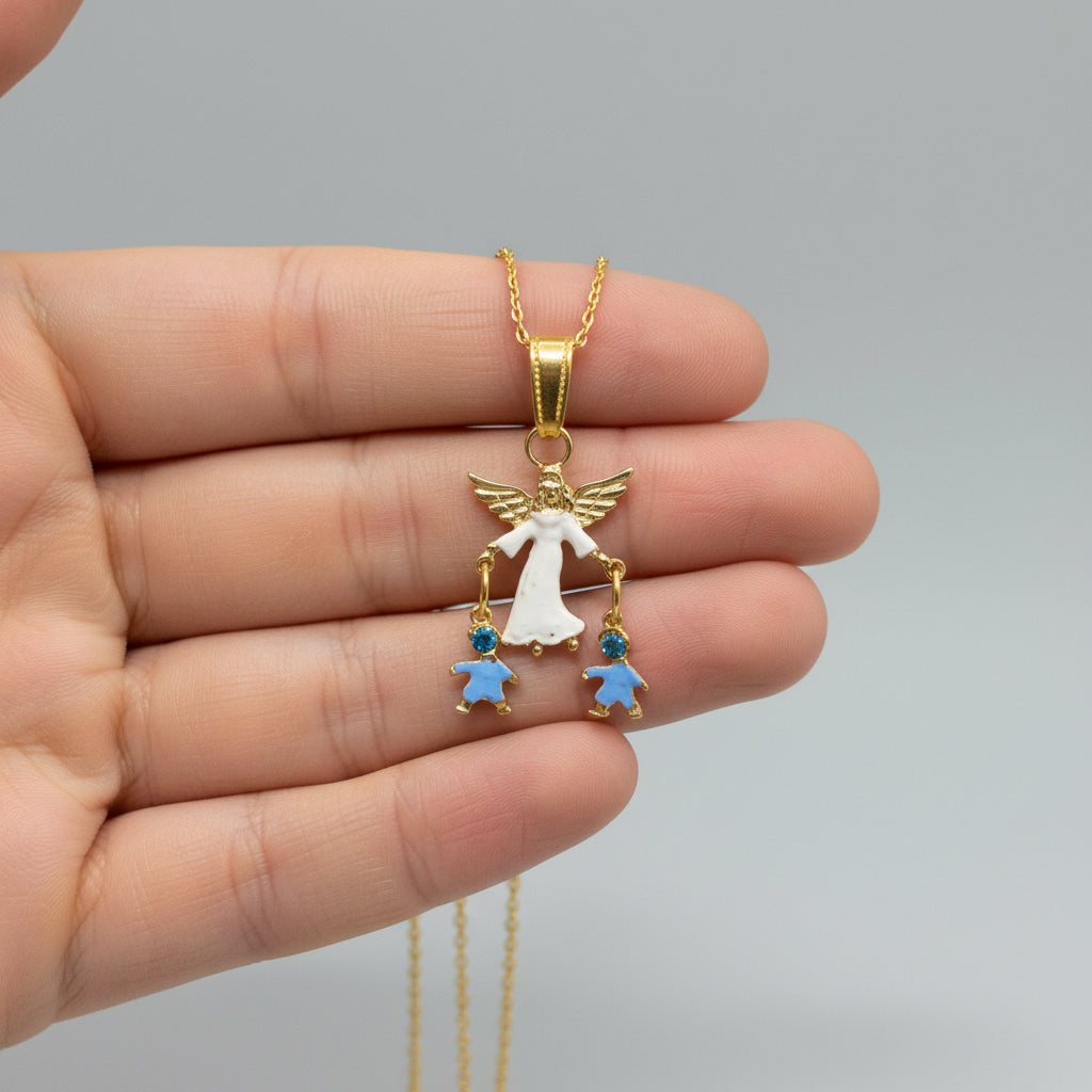 Dije Angel De La Guarda Colgante Baño En Oro Con Cristal 3cm