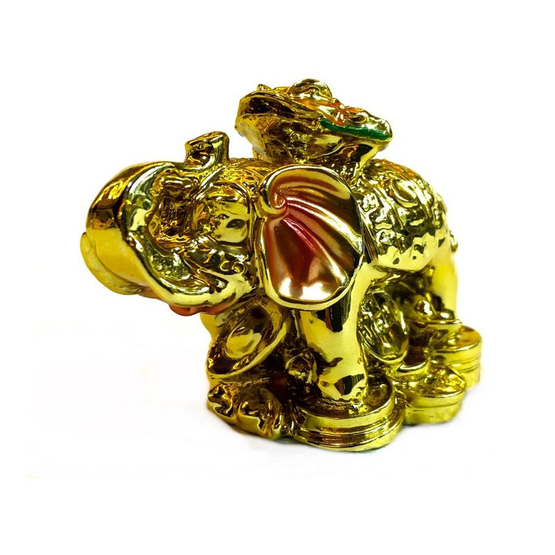 Elefante Con Rana Dorado Figura De Resina 7 Cm Alto Dorado