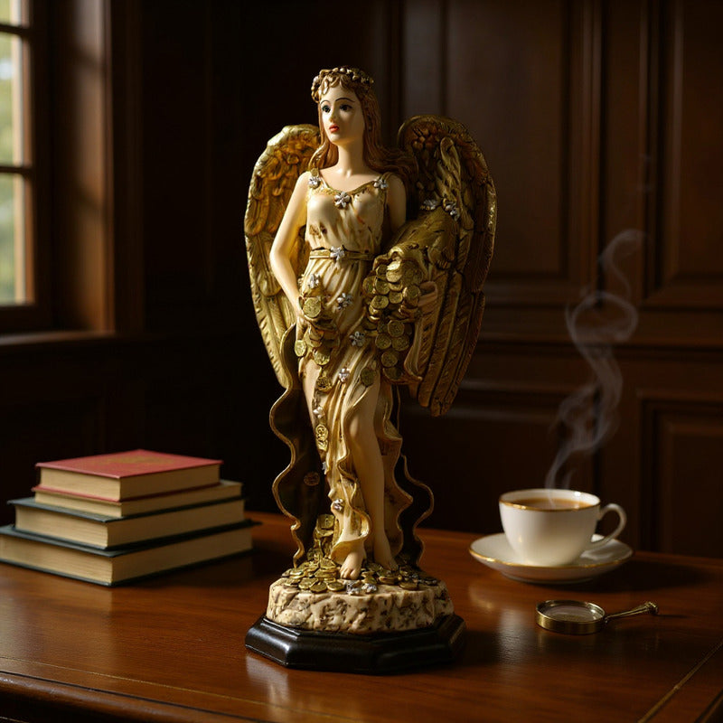 Angel De La Abundancia, Abundia Figura De Resina 30x12x10 Cm Dorado