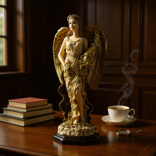 Angel De La Abundancia, Abundia Figura De Resina 30x12x10 Cm Dorado