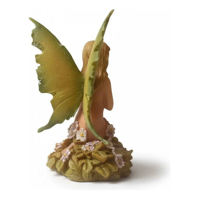 Figura Decorativa Hada Mágica Con Palomas De Resina 12 Cm Verde Oscuro