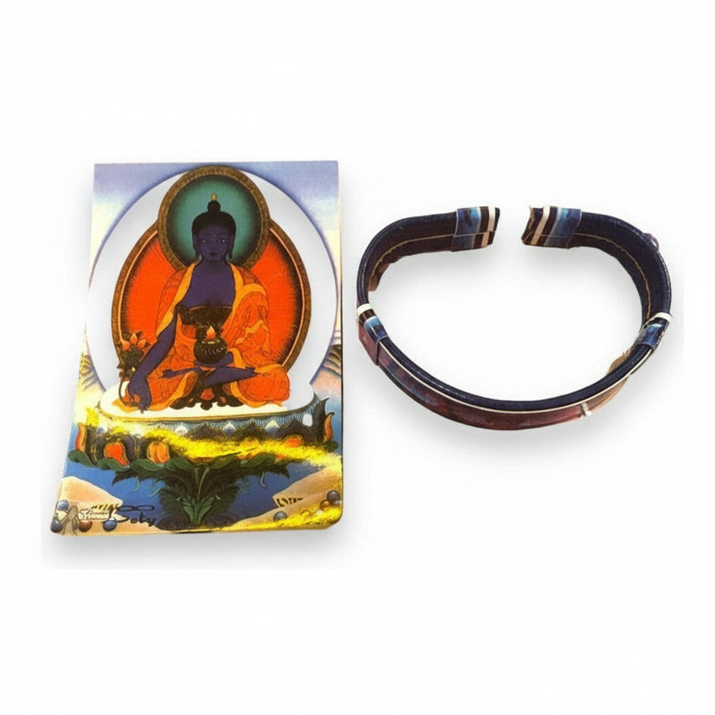 Brazalete Azul Buda Tipo Piel Con Sublimado Azul