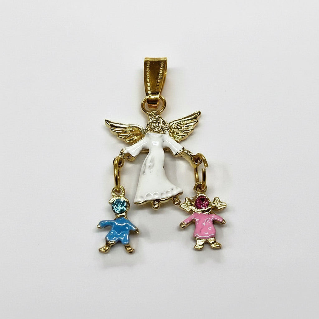 Dije Angel De La Guarda Colgante Baño En Oro Con Cristal 3cm