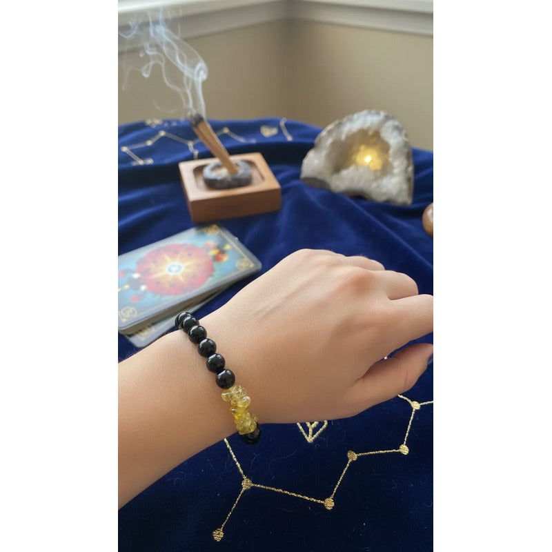 Pulsera De Citrino Natural Hereje Original. Amarillo/negro 17 Cm 18 Cm