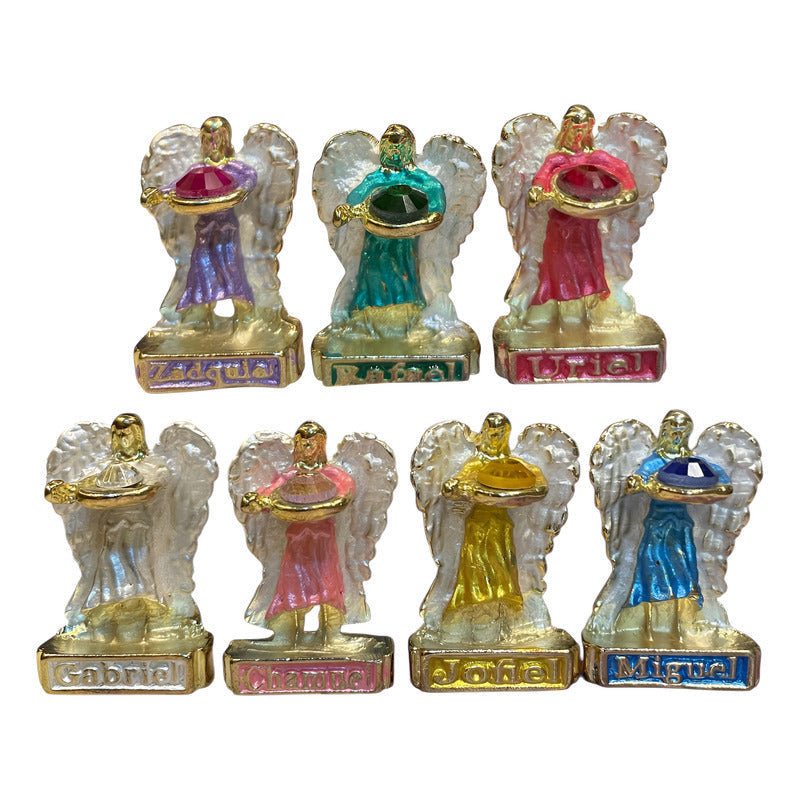 Set De 7 Arcangeles Decorativos, Figuras Miniaturas De Metal Multi Colores