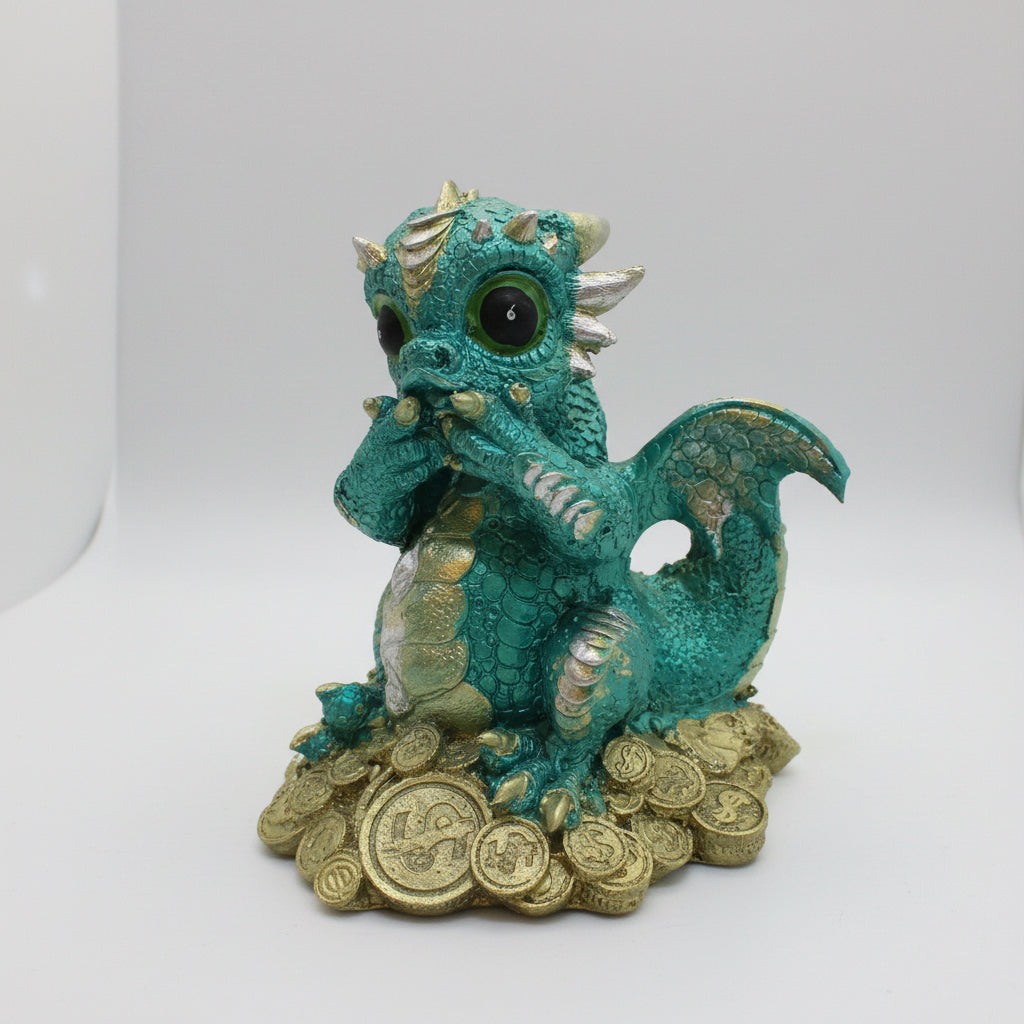 Dragón Tipo Bebe Resina 14.5 Cm Nacional Pintado A Mano.