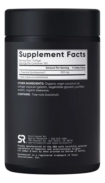 L-Theanine | Sports Research®, Relajación Mental, Enfoque y Calma Natural sin Somnolencia